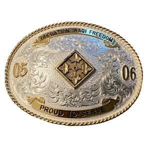 Montana Silversmiths Belt Buckle Silver Gold Operation Iraqi Freedom Military